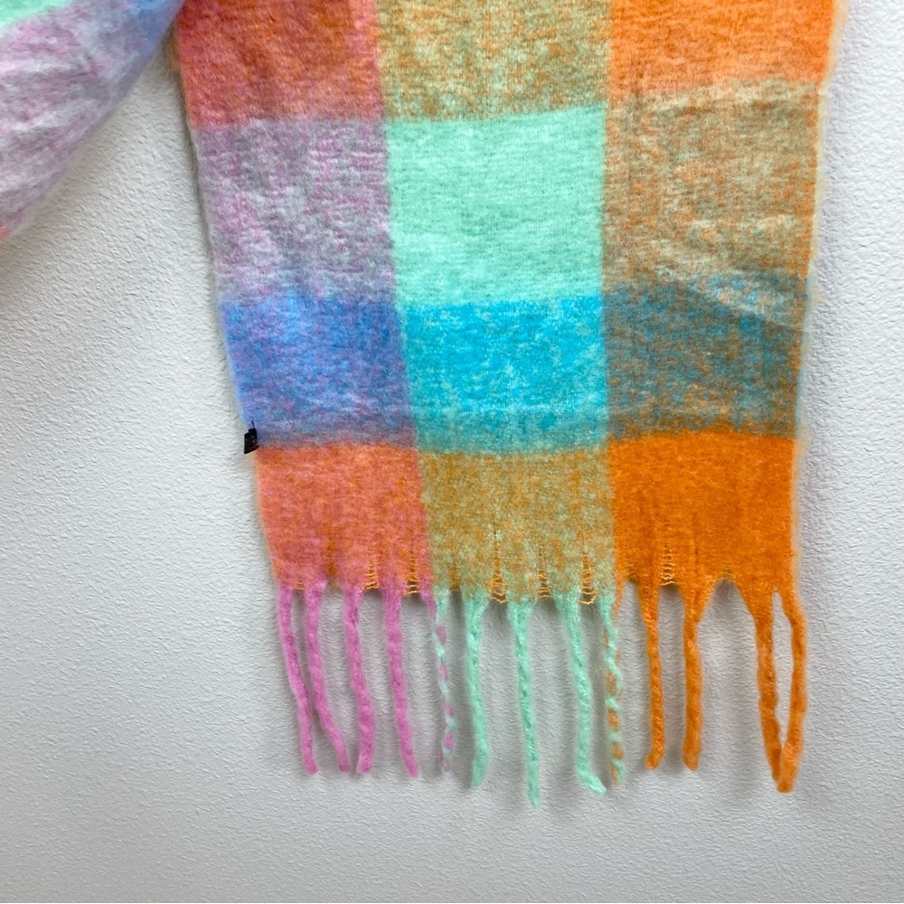 Sarta Allie Pastel Square Color Block Heavyweight Scarf Fringed Colorful Scandi - Picture 7 of 12
